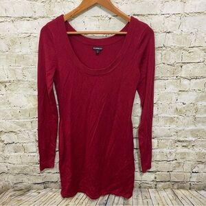 Express Red Cranberry Stretch Scoop Neck Fitted Sweater Dress